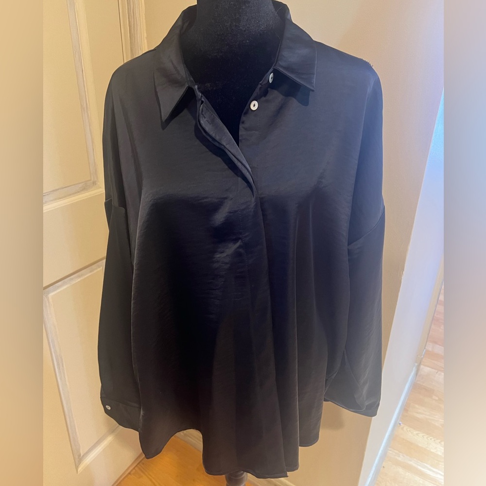 Zara black satin blouse xl